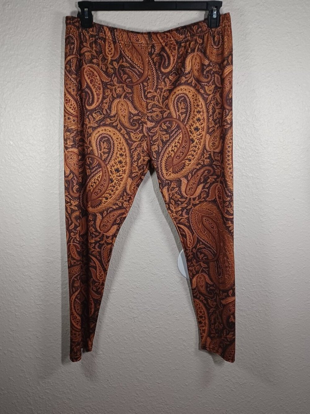 Womens Paisley Print Brown 2XL Leggings 100% Polyester Elastic Waist